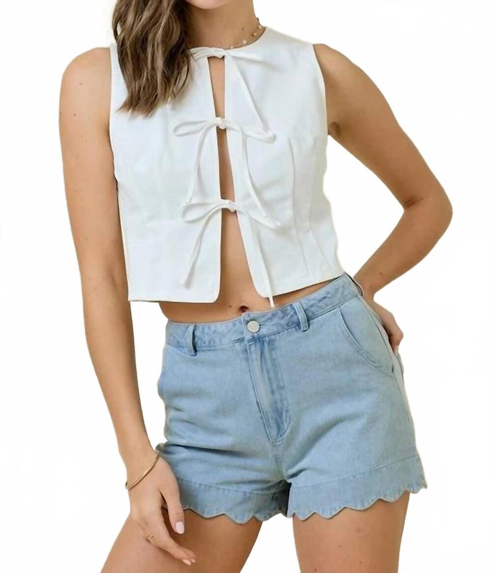 NEW DAY + MOON denim vest with front tie detail in white